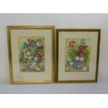 Two framed and glazed signed still life watercolours of flowers, 30 x 21cm