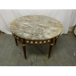 French style circular coffee table with marble top and Limoges roundels to the sides