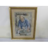 Dorothy Colles pastel drawing of a potter at his wheel, signed bottom left ? 55 x 37.5cm