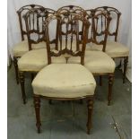 Six Victorian mahogany dining chairs on turned tapering legs