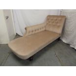 Victorian upholstered chaise longue on four turned legs