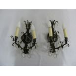 Pair of metal and crystal two branch wall lights