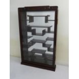 Oriental hardwood wall mounted display cabinet, with glazed door and mirrored back