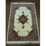 Kashmir hand knotted rug with central medallion within geometric borders - 194.5 x 133cm