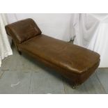 Victorian leather chaise longue on turned mahogany legs