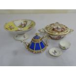 A quantity of continental porcelain to include Meissen teapot, a cake stand, a covered dish and a