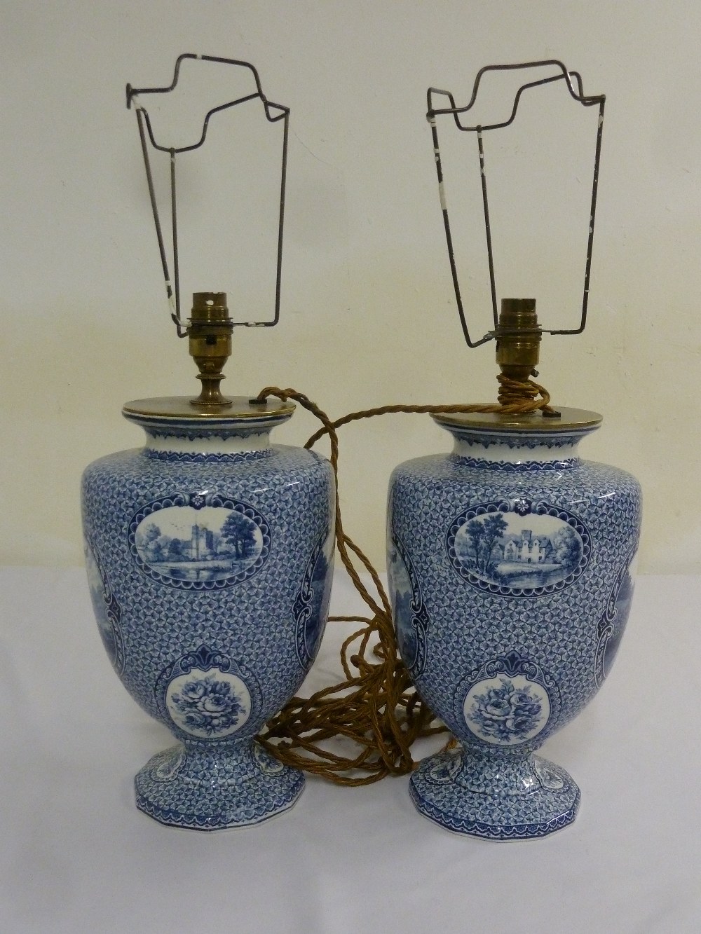 Pair of blue and white porcelain vase form table lamps