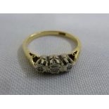 18ct yellow and white gold three stone diamond ring, approx 3.7g