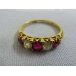 18ct gold, diamond and ruby five stone ring