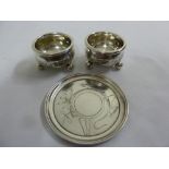 A pair of Russian silver salts 1868 and a Russian silver pin tray