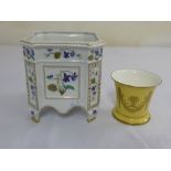 Limoges Havilland hand painted signed cache pot and a yellow ground gilded Halcyon Days vase