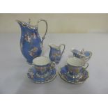 Tirschenreuth coffee set for two to include cups, saucers, milk jug, sugar bowl and coffee pot, with