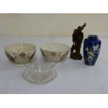 A quantity of collectables to include a pair of Victorian slop bowls, an etched glass bowl and