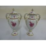 Pair of Herend two handled covered vases, marks to the base
