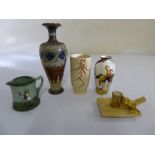 Two Doulton vases, a Doulton jug, a Royal Worcester candle holder and another vase