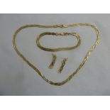 9ct gold necklace with matching bracelet and earrings, approx 6.4g
