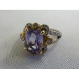 18ct gold diamond and purple sapphire dress ring