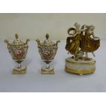 Pair of Crown Naples vases one A/F and a gold porcelain figural group A/F