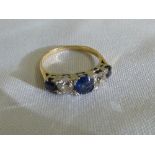 Gold, diamond and sapphire five stone ring, approx total weight 2.7g