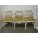 Three French style painted chairs with bergere seats and upholstered cushion covers  A/F