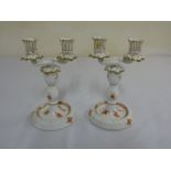 Pair of Herend two branch candelabra, marks to the base