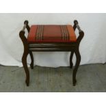 Mahogany piano stool on cabriole legs with hinged upholstered seat