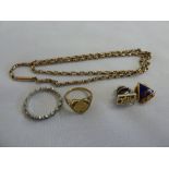A quantity of gold jewellery to include a necklace, rings and tie pins, approx 16.0g (5)