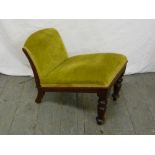 Victorian upholstered nursing stool on turned mahogany legs