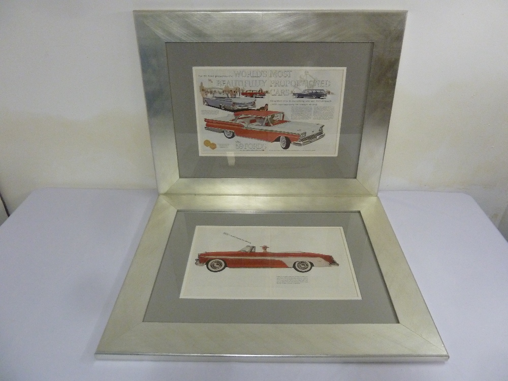 A pair of 1950s framed and glazed American car advertising prints