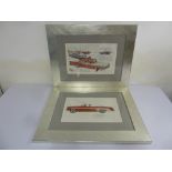 A pair of 1950s framed and glazed American car advertising prints