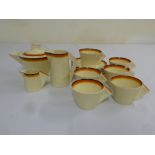 A Clarice Cliff teaset to include to include six matching cups and saucers A/F  (15)