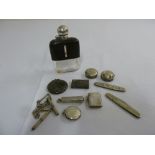 A quantity of silver to include a vesta case, a compact, a hip flask with silver cover  (10)