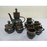 Purbeck Pottery coffee set to include coffee pot, milk jug, sugar bowl, cups and saucers (15)