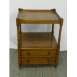 Oak two tier side table with two drawers