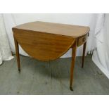 George III mahogany oval drop flap table with single drawer on four tapering rectangular legs