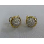 18ct gold and pave set diamond earrings approx 6.4g