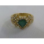 18ct yellow gold, emerald and diamond ring approx 7.2g