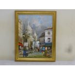 A framed oil on canvas of a Parisian street scene, 34 x26.5cm