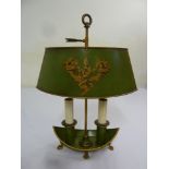 French toile table lamp with central carrying handle on four claw feet