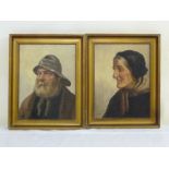 D W Hadden two framed oils on panel of a fisherman and his wife, 29.5 x 22.5cm