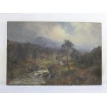 Oil on canvas of a country scene indistinctly signed bottom right J F Slater, 60.5 x 91cm