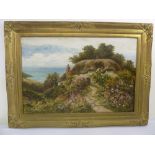 Reginald D Sherrin 1891 -1971 framed oil on canvas Coastal Cottage Garden, signed bottom lef, 76 x