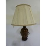 Cloisonné table lamp on hardwood base with silk shade