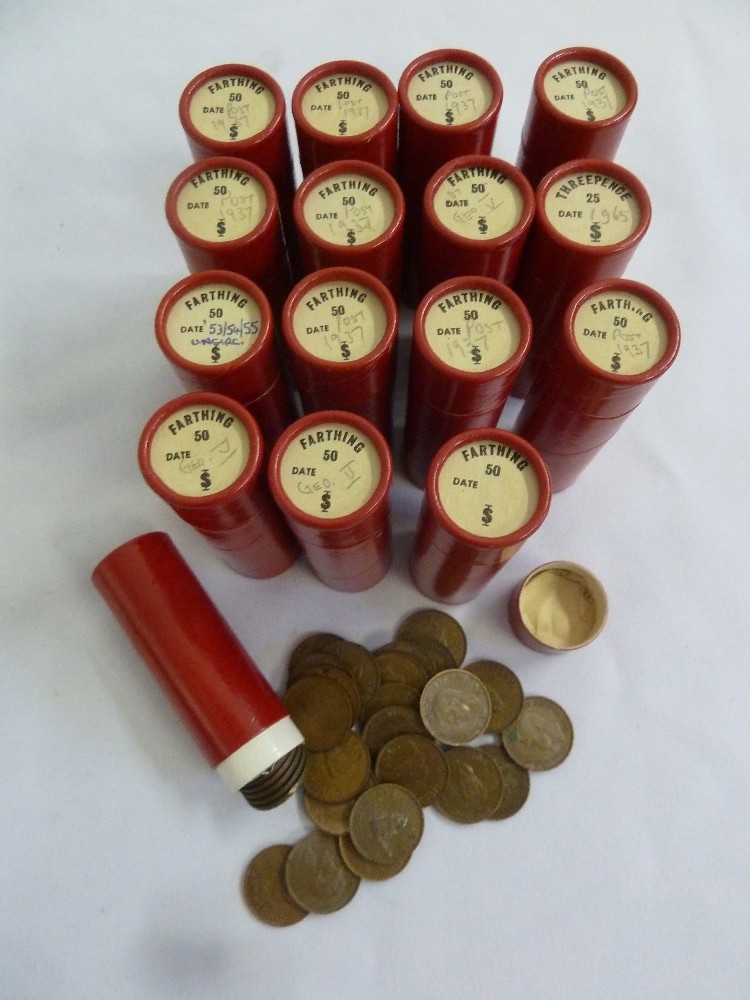 A quantity of red tubes to include farthings QV to QEII