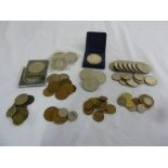 A quantity of English and foreign coins to include Maria Theresa Thaler, Crowns and USA coins