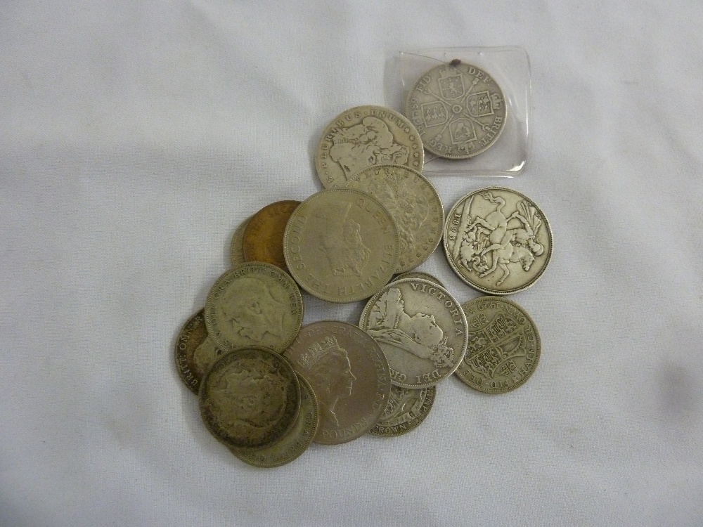 A quantity of coins to include USA 1887 $1, Queen Victoria Crowns, pre 47 silver and QEII £5 70th