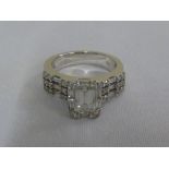 18ct white gold diamond ring, centre stone approx 1ct plus approx 1ct of diamonds on shoulders,