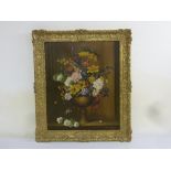 James North framed oil on canvas still life of flowers, signed bottom right, 59.5 x 49.5cm