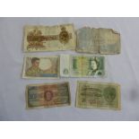 A quantity of bank notes to include £1 George V, one shilling Government of Malta, two shilling