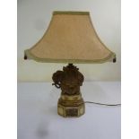 A carved plaster elephant table lamp on octagonal base with shade